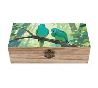 ERSTSNCK Two Parakeets Wooden Storage Box Elegant Retro Jewelry Box with Hinged Lid Decorative Keepsake Boxes Decor Handmade Organizer Boxes for Wedding, Party, Gift, Diy Craft, Home Decor
