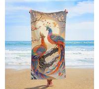 ERSTSNCK Two Phoenixes in Winter Beach Towel Oversized 31" X 63" Absorbent Towels Quick Dry Pool Towel Lightweight Bath Towels Sandproof Beach Blanket for Gym Swimming Sports Travel Gifts