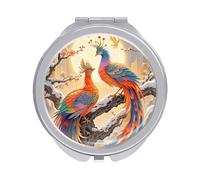 ERSTSNCK Two Phoenixes in Winter Compact Mirror for Purse, Double-Sided 1x/2x Magnifying Metal Pocket Makeup Mirrors, Folding Mini Vanity Mirror, Handheld Round Travel Cosmetic Mirrors for Women