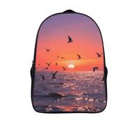 ERSTSNCK Two Phoenixes in Winter Laptop Backpack for Travel Work, 16In Cute Bookbag, Computer Backpack, Casual Daypack, Sunset Seagulls, 40x28x16cm