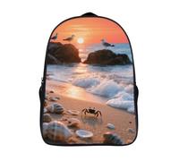 ERSTSNCK Two Phoenixes in Winter Laptop Backpack for Travel Work, 16In Cute Bookbag, Computer Backpack, Casual Daypack, Sea Beach Sunset, 40x28x16cm