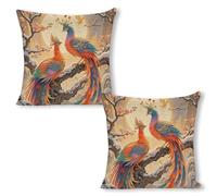ERSTSNCK Two Phoenixes in Winter Pillow Covers 18"x18"（2pcs） Linen Throw Pillow Covers - Double Sided Decorative Square Cushion Cases for Sofa, Bed, Chair (No Insert Included)