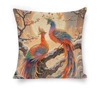 ERSTSNCK Two Phoenixes in Winter Pillow Covers 18"x18" Linen Throw Pillow Covers - Double Sided Decorative Square Cushion Cases for Sofa, Bed, Chair (No Insert Included)