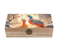 ERSTSNCK Two Phoenixes in Winter Wooden Storage Box Elegant Retro Jewelry Box with Hinged Lid Decorative Keepsake Boxes Decor Handmade Organizer Boxes for Wedding, Party, Gift, Diy Craft, Home Decor
