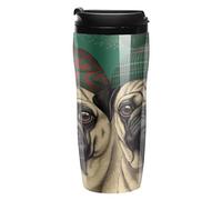ERSTSNCK Two Pugs Wearing Hats 12 Oz Travel Coffee Mug Vacuum Insulated Travel Mug Leakproof Cup with Lid Reusable Coffee Tumbler for Hot And Cold Drinks, Gift for Men And Women