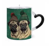 ERSTSNCK Two Pugs Wearing Hats Color Changing Mug Heat Changing Coffee Mugs Funny Magic Cup Heat Sensitive Travel Mug Novelty Coffee Cups Personalized Customized Gift Idea for Men & Women 11 Oz