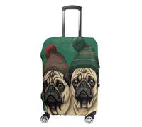 ERSTSNCK Two Pugs Wearing Hats Luggage Suitcase Covers Elastic Washable Cute Luggage Protector Travel Suitcase Protective Cover For Adult (Fit 19-32 Inch Luggages) X-Large, white, L, Two Pugs Wearing