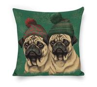 ERSTSNCK Two Pugs Wearing Hats Pillow Covers 18"x18" Linen Throw Pillow Covers - Double Sided Decorative Square Cushion Cases for Sofa, Bed, Chair (No Insert Included)