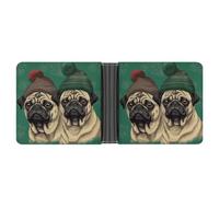 ERSTSNCK Two Pugs Wearing Hats Wallet for Men Bifold Rfid Blocking Slim Money Clip Front Pocket Wallet Card Holder