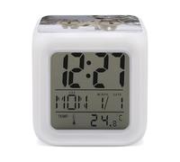 ERSTSNCK Two Wolves Walking in The Snow Night Light Alarm Clock LED Display Alarms for Bedroom Smart Digital Alarm Clock Wtih 7 Colorful Ambient Lights Sleep Timer for Heavy Sleepers Simple Operation