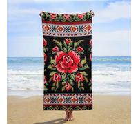 ERSTSNCK Ukrainian Embroidery Style Rose Beach Towel Oversized 31" X 63" Absorbent Towels Quick Dry Pool Towel Lightweight Bath Towels Sandproof Beach Blanket for Gym Swimming Sports Travel Gifts