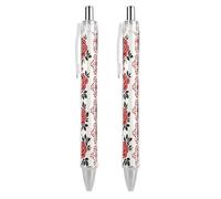 ERSTSNCK Ukrainian Embroidery Style Rose Black Ballpoint Pens Fine Point (0.5mm) Black Ink Pen Retractable Ball Point Pens with Comfortable Full Grip for Journaling, And Office Writing Ideal 2 PCS