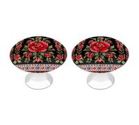 ERSTSNCK Ukrainian Embroidery Style Rose Cabinet Knobs 2-Pack Silver Stainless Steel Drawer Pulls with Screws Elegant Hardware for Dressers Kitchen Cabinets & Desks