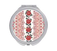 ERSTSNCK Ukrainian Embroidery Style Rose Compact Mirror for Purse Double-Sided 1x/2x Magnifying Metal Pocket Makeup Mirrors Folding Mini Vanity Mirror Handheld Round Travel Cosmetic Mirrors for Women