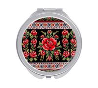 ERSTSNCK Ukrainian Embroidery Style Rose Compact Mirror for Purse Double-Sided 1x/2x Magnifying Metal Pocket Makeup Mirrors Folding Mini Vanity Mirror Handheld Round Travel Cosmetic Mirrors for Women