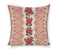 ERSTSNCK Ukrainian Embroidery Style Rose Pillow Covers 18"x18" Linen Throw Pillow Covers - Double Sided Decorative Square Cushion Cases for Sofa, Bed, Chair (No Insert Included)