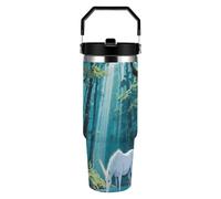 ERSTSNCK Unicorn in The Ancient Forest 30oz Tumbler Large Capacity Car Cup with Handle And Straw Lid Stainless Steel Travel Mug Double Wall Vacuum Insulated Cup Leak-Proof for Outdoor Home Use