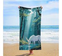 ERSTSNCK Unicorn in The Ancient Forest Beach Towel Oversized 31" X 63" Absorbent Towels Quick Dry Pool Towel Lightweight Bath Towels Sandproof Beach Blanket for Gym Swimming Sports Travel Gifts