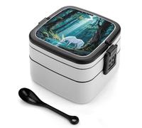 ERSTSNCK Unicorn in The Ancient Forest Bento Box 1000ml Leak Proof Lunch Container with Removable Dividers & Spoon - BPA-Free PP Stackable Lunch Box for Work, Office, Picnic, Travel, Dining Out