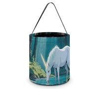 ERSTSNCK Unicorn in The Ancient Forest Halloween Candy Buckets Reusable Tote Candy Bag - Trick Or Treat Goody Bag with Handles
