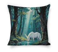 ERSTSNCK Unicorn in The Ancient Forest Pillow Covers 18"x18" Linen Throw Pillow Covers - Double Sided Decorative Square Cushion Cases for Sofa, Bed, Chair (No Insert Included)