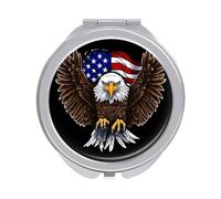 ERSTSNCK USA Flag Patriotic Eagle Compact Mirror for Purse, Double-Sided 1x/2x Magnifying Metal Pocket Makeup Mirrors, Folding Mini Vanity Mirror, Handheld Round Travel Cosmetic Mirrors for Women
