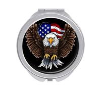 ERSTSNCK USA Flag Patriotic Eagle Compact Mirror for Purse Double-Sided 1x/2x Magnifying Metal Pocket Makeup Mirrors Folding Mini Vanity Mirror Handheld Round Travel Cosmetic Mirrors for Women