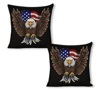 ERSTSNCK USA Flag Patriotic Eagle Pillow Covers 18"x18"（2pcs） Linen Throw Pillow Covers - Double Sided Decorative Square Cushion Cases for Sofa, Bed, Chair (No Insert Included)