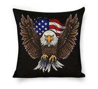 ERSTSNCK USA Flag Patriotic Eagle Pillow Covers 18"x18" Linen Throw Pillow Covers - Double Sided Decorative Square Cushion Cases for Sofa, Bed, Chair (No Insert Included)
