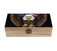 ERSTSNCK USA Flag Patriotic Eagle Wooden Storage Box Elegant Retro Jewelry Box with Hinged Lid Decorative Keepsake Boxes Decor Handmade Organizer Boxes for Wedding, Party, Gift, Diy Craft, Home Decor