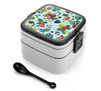 ERSTSNCK Various Berry Paintings Bento Box 1000ml Leak Proof Lunch Container with Removable Dividers & Spoon - BPA-Free PP Stackable Lunch Box for Work, Office, Picnic, Travel, Dining Out