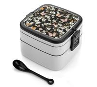 ERSTSNCK Various Butterflies And Daisies Bento Box 1000ml Leak Proof Lunch Container with Removable Dividers & Spoon - BPA-Free PP Stackable Lunch Box for Work, Office, Picnic, Travel, Dining Out