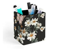 ERSTSNCK Various Butterflies And Daisies Pen Holder, Pencil Holder Desktop Stationery Organizer Square Leather Pencil Cup Makeup Brush Storage Box for Office Home And Stationary Supplies