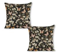 ERSTSNCK Various Butterflies and Daisies Pillow Covers 18"x18"（2pcs） Linen Throw Pillow Covers - Double Sided Decorative Square Cushion Cases for Sofa, Bed, Chair (No Insert Included)