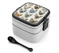 ERSTSNCK Various Cat Breeds Bento Box 1000ml Leak Proof Lunch Container with Removable Dividers & Spoon - BPA-Free PP Stackable Lunch Box for Work, Office, Picnic, Travel, Dining Out