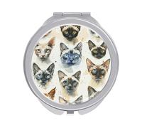 ERSTSNCK Various Cat Breeds Compact Mirror for Purse, Double-Sided 1x/2x Magnifying Metal Pocket Makeup Mirrors, Folding Mini Vanity Mirror, Handheld Round Travel Cosmetic Mirrors for Women
