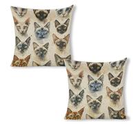 ERSTSNCK Various Cat Breeds Pillow Covers 18"x18"（2pcs） Linen Throw Pillow Covers - Double Sided Decorative Square Cushion Cases for Sofa, Bed, Chair (No Insert Included)