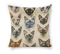 ERSTSNCK Various Cat Breeds Pillow Covers 18"x18" Linen Throw Pillow Covers - Double Sided Decorative Square Cushion Cases for Sofa, Bed, Chair (No Insert Included)