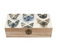 ERSTSNCK Various Cat Breeds Wooden Storage Box Elegant Retro Jewelry Box with Hinged Lid Decorative Keepsake Boxes Decor Handmade Organizer Boxes for Wedding, Party, Gift, Diy Craft, Home Decor