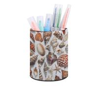 ERSTSNCK Various Shell Images Pen Holder, Pencil Holder Desktop Stationery Organizer Round Leather Pencil Cup Makeup Brush Storage Box for Office Home And Stationary Supplies