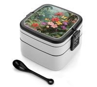 ERSTSNCK Vibrant Color Flower Blossom Bento Box 1000ml Leak Proof Lunch Container with Removable Dividers & Spoon - BPA-Free PP Stackable Lunch Box for Work, Office, Picnic, Travel, Dining Out