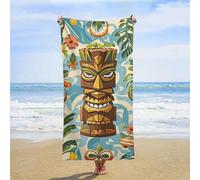 ERSTSNCK Vintage Aloha Tiki Pattern Beach Towel Oversized 31" X 63" Absorbent Towels Quick Dry Pool Towel Lightweight Bath Towels Sandproof Beach Blanket for Gym Swimming Sports Travel Gifts