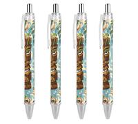 ERSTSNCK Vintage Aloha Tiki Pattern Black Ballpoint Pens Fine Point (0.5mm) Black Ink Pen Retractable Ball Point Pens with Comfortable Full Grip for Journaling, And Office Writing Ideal 4 PCS