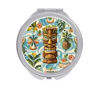 ERSTSNCK Vintage Aloha Tiki Pattern Compact Mirror for Purse Double-Sided 1x/2x Magnifying Metal Pocket Makeup Mirrors Folding Mini Vanity Mirror Handheld Round Travel Cosmetic Mirrors for Women