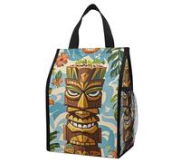 ERSTSNCK Vintage Aloha Tiki Pattern Insulated Lunch Bag Leakproof Insulated Cooler Bags Reusable Cooler Tote Foldable Lunchbox for Adult Women Men for Work Travel Picnic