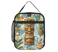 ERSTSNCK Vintage Aloha Tiki Pattern Lunch Bag for Adults Reusable Insulated Lunchbox Leakproof Small Lunch Box Tote for Men & Women Portable Food Cooler Bag for Work, Office, Picnics