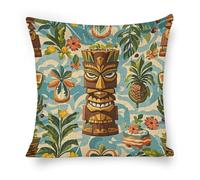 ERSTSNCK Vintage Aloha Tiki Pattern Pillow Covers 18"x18" Linen Throw Pillow Covers - Double Sided Decorative Square Cushion Cases for Sofa, Bed, Chair (No Insert Included)