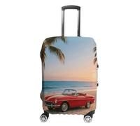 ERSTSNCK Vintage Red Sports Car Luggage Suitcase Covers Elastic Washable Cute Luggage Protector Travel Suitcase Protective Cover For Adult (Fit 19-32 Inch Luggages), white, Small, Vintage Red Sports