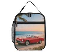 ERSTSNCK Vintage Red Sports Car Lunch Bag for Adults Reusable Insulated Lunchbox Leakproof Small Lunch Box Tote for Men & Women Portable Food Cooler Bag for Work, Office, Picnics