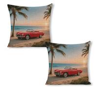 ERSTSNCK Vintage Red Sports Car Pillow Covers 18"x18"（2pcs） Linen Throw Pillow Covers - Double Sided Decorative Square Cushion Cases for Sofa, Bed, Chair (No Insert Included)